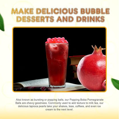 Fanale Pomegranate Popping Boba Pearls, Vegan, Non GMO, Gluten Free, Fat Free, Perfect for Bubble Tea, Smoothies, Ice Cream, Desserts, and Beverages.