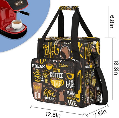 Yellow Coffee Break Cafe Maker Carring Bag Travel Carrying Storage Tote Compatible with Keurig K-Mini or Plus Portable Single Serve Brewer Case Pockets for K-cup Pods