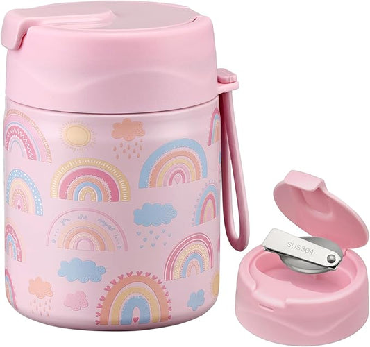 17oz Soup Thermo for Hot Food Kids,Insulated Food Jar with Spoon,Thermo Hot Food Lunch Container,Wide Mouth Leakproof Stainless Steel Lunch Box for School-Rainbow