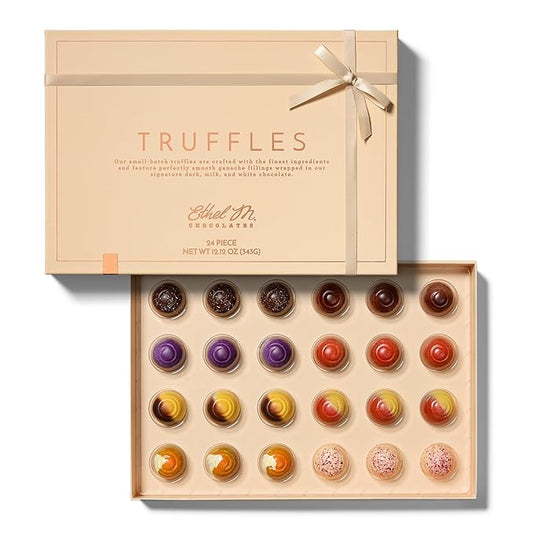 Ethel M Chocolates Premium Truffles Collection Chocolate Gift Box, Milk, Dark & White Chocolate Candy Assortment, 24 Pieces of Creamy, Smooth and Rich Chocolate Gems