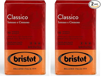 Bristot Classico Ground Espresso – Intense & Creamy Medium Roast Italian Coffee – For Moka, French Press & Pour Over – 8.8 oz (250g) (Pack of 2)
