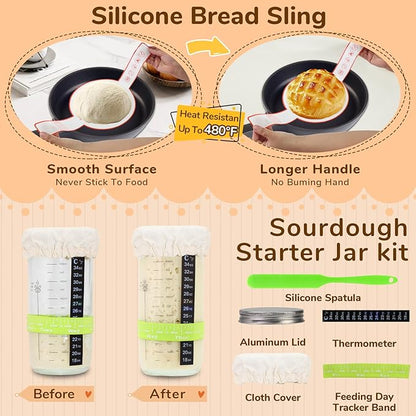 Sourdough Starter Kit,9 Inch Round & 10 Inch Oval Banneton Bread Proofing Basket with Dough Whisk Bread Lame Dough Scraper Bowl Scraper Silicone Brush Sourdough Bread Baking Supplies