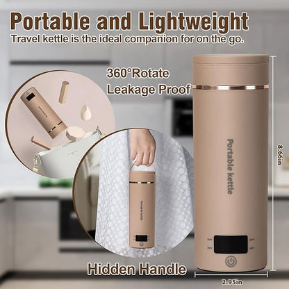 Travel Electric Kettle Portable Mini Kettle,Small Hot Water Boiler with 4 Temperature Settings,304 Stainless Steel, Fast Boiling Water with Auto Shut-Off and Boil Dry Protection,400 ml (Brown, 400ML)
