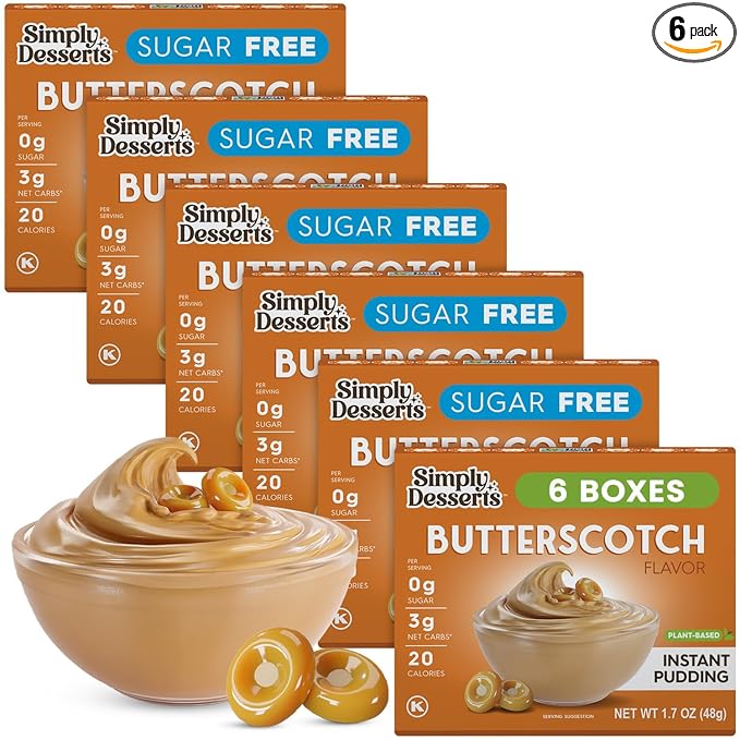 Simply Desserts Butterscotch Instant Pudding, Sugar-Free, 6-Pack – Healthy Dessert, Keto Snacks, Vegan & Diabetic-Friendly, Kosher, 1.7 Oz Ea