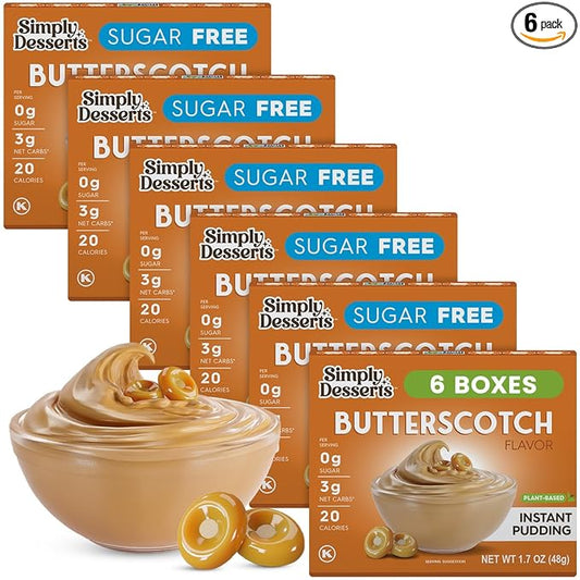 Simply Desserts Butterscotch Instant Pudding, Sugar-Free, 6-Pack – Healthy Dessert, Keto Snacks, Vegan & Diabetic-Friendly, Kosher, 1.7 Oz Ea