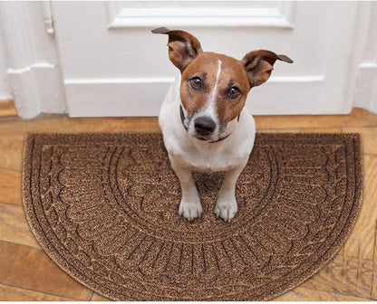 Mibao Door Mat Outdoor Indoor, 23.5" x 35.5", Half Round Door Mats, Non-Slip Front Door Mats Outdoor, Dirt Trapper Welcome Mats for Front Door, Back Door, Shoe Scraper, Coffee