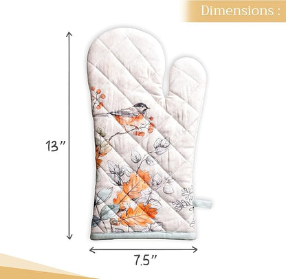 Maison d' Hermine Oven Gloves 100% Cotton Oven Mitt 7" x 13" with Loop Heat Resistant, BBQ, Cooking Gloves, Baking, Grilling, Kitchen, Handling Hot Pans (Pack of 1, Whitish Shabby Chique)