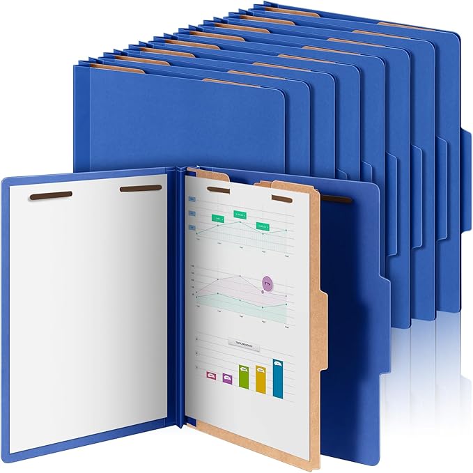 24 Pcs Classification Folders Letter Size, Back to School Supply for Teacher, Student, 1 Divider Pressboard File Folder Bulk with 2 Fasteners, 3.5 Inch Expanding File Organizer (Dark Blue)