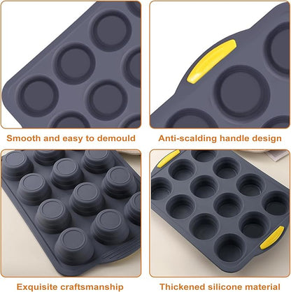 Muffin Pan, Cupcake Pan, Set of 2, 12-Cup Muffin Tin, Non-Stick Bakeware, Easy to Release and Clean, Baking Molds, Muffin Tray, Molds for Homemade Cupcakes & Muffins (Blue silicone)