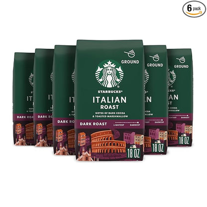Starbucks Ground Coffee, Dark Roast Coffee, Italian Roast, 100% Arabica, 6 bags (18 oz each)