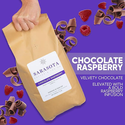 Sarasota Coffee Ground Chocolate Raspberry | Medium Roast Gourmet Flavored Coffee Grounds | Low Acid, Mold Free, Specialty Grade Flavored Bulk Ground Coffee | 5lb (80 oz)