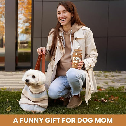 Dog Mom Cup 16 Oz Can Glass Coffee Mug with Bamboo Lid & Straw - Dog Lover Gifts for Women - Dog Mom Gift for Birthday Mothers Day