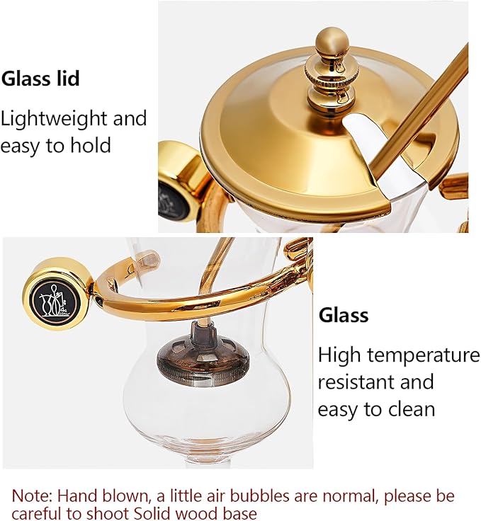 Family Balance Siphon Syphon Coffee Maker Siphon Brewer, Elegant Retro-Style Design (Gold)