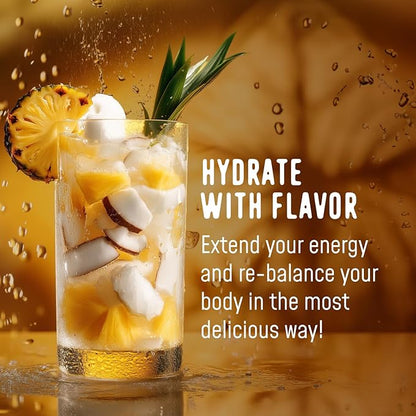 FlavCity Pineapple Coconut Electrolytes Powder Packets - 28 Hydration Packets - No Added Sugar - Hydration Powder with Real Fruit & Unrefined Sea Salt - Keto & Gluten-Free (28 Stick Packs)
