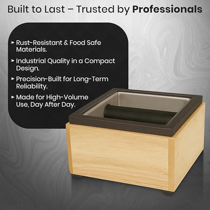 Rattleware Stainless Maple Holder Knock Box - Perfect for Home, Cafe, Restaurant, Hotel, Office, or Commercial Establishment - Heavy Duty Knock Box Trusted By Baristas Worldwide (6″ x 5.5″ x 4″)