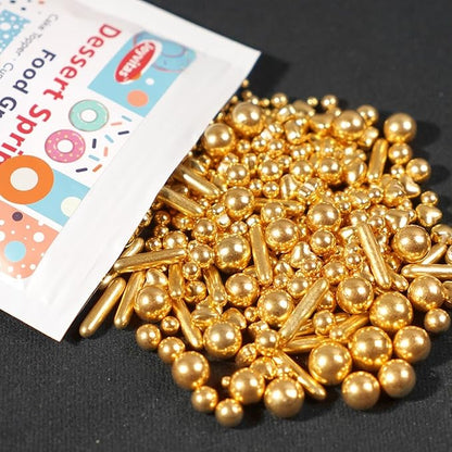 Gold Pearl Heart Sprinkles, Pearls Sprinkles For Cake Decorating, 150g/5.29oz Mix Size Sugar, Donuts, Cakes, Ice Cream, Mother's Day, Valentine's Day, Wedding Party, Christmas Supplies