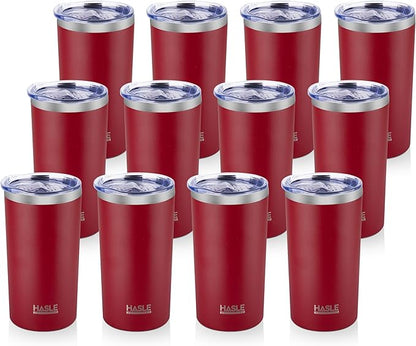 HASLE OUTFITTERS 12 oz Skinny Tumbler, Stainless Steel Insulated Slim Tumbler set bulk with Lid, Reusable Double Wall Travel Coffee Mug, Durable Powder Coated Travel Water Cup(Red,12)