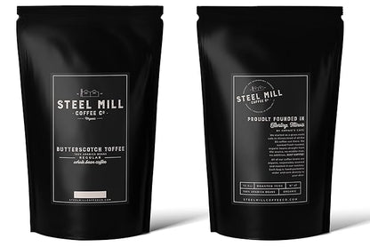 Steel Mill Coffee Co. Butterscotch Toffee Flavored Coffee - Ground Coffee, Regular, Medium Roast, Regular, Vegan, Gluten-Free, Sugar-Free, 12 oz Bag