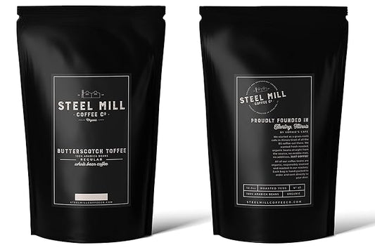 Steel Mill Coffee Co. Butterscotch Toffee Flavored Coffee - Ground Coffee, Regular, Medium Roast, Regular, Vegan, Gluten-Free, Sugar-Free, 12 oz Bag