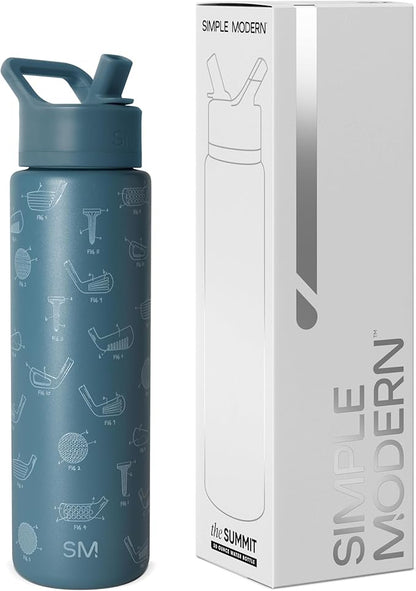 Simple Modern Father's Day Summit Water Bottle with Straw Lid | Vacuum Insulated Stainless Steel Metal Thermos | Reusable Leak Proof BPA-Free Flask for Sports Gym | 30oz, Golf Schematics