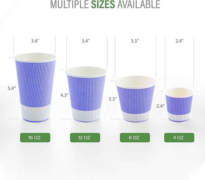 Restaurantware 16 Ounce Double Wall Disposable Coffee Cups, 500 Insulated Light Purple Paper Tumblers with Ripple Wall Design, Lids Sold Separately for Hot Drinks like Tea, Hot Chocolate and More