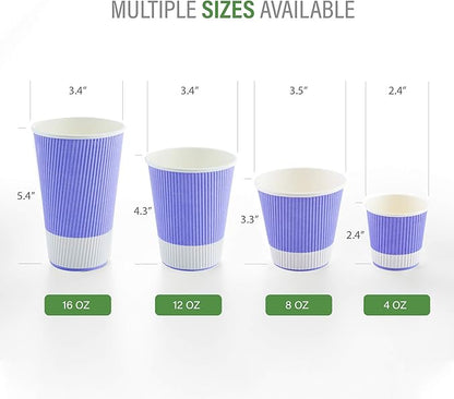Restaurantware 4 Ounce Ripple Insulated Coffee Cups, 500 Double Wall Corrugated Light Purple Paper Tumblers, Leakproof, Non-Slip Design, Recyclable, Ribbed Surface, Matching Lids Sold Separately
