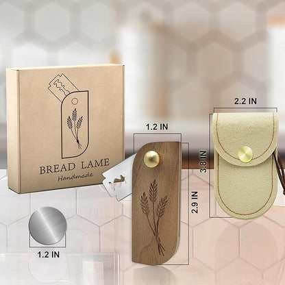 Magnetic Bread Lame Sourdough Scoring Tool Easy Scoring Knife for Bread Baking Scorer Cutter for Homemade Slashing with 10 Razor Blades - Storage Bag Included - Ergonomic Handle - Black Walnut