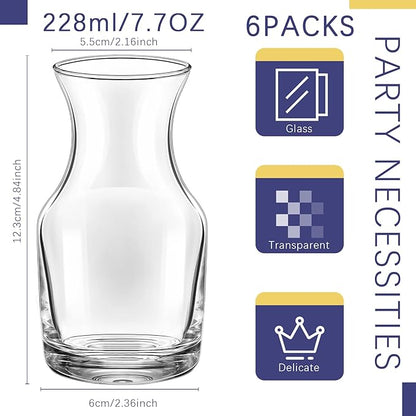 6 Pack Single Serving Wine Carafe Glass Small Mini Carafe Individual Wine Refill Decanter for Dinner Parties Tastings Bars Restaurants (7.7 oz)
