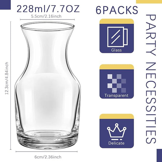 6 Pack Single Serving Wine Carafe Glass Small Mini Carafe Individual Wine Refill Decanter for Dinner Parties Tastings Bars Restaurants (7.7 oz)
