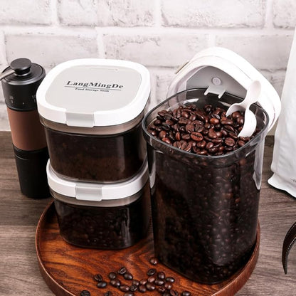 3 Piece Airtight Kitchen Storage Canisters Set, Coffee and Dry Food Storage Containers, BPA-Free, Stackable, Easy-Clean, Perfect for Coffee, Flour, Sugar, Includes Scoop