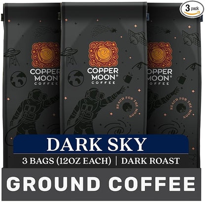 Copper Moon Ground Coffee, Dark Sky Blend, Dark Roast, 3 Bags (12 oz. Each)