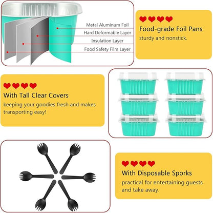 LNYZQUS 120pack/10oz Foil Mini Cake Tins with Lids 4”X4” Small Cake Baking Pans Cupcake Containers,Disposable Ramekins Mini Aluminum Brownie Pan Large Muffin Cups Holders-Cyan Blue