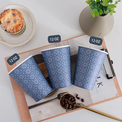 240 Pack 12 oz Disposable Paper Cups, Hot/Cold Beverage Paper Drinking Cups, Navy Floral Paper Coffee Cups 12 oz for Home-use, Office, Restaurant and Events