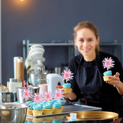 30 PCS Foil Firework Cupcake Toppers Sparkle Tinsel Cupcake Picks Happy Birthday Cake Toppers Drink Stirrers Cocktail Food Fruit Toothpicks for Baby Shower Wedding Party Decorations Supplies Orange