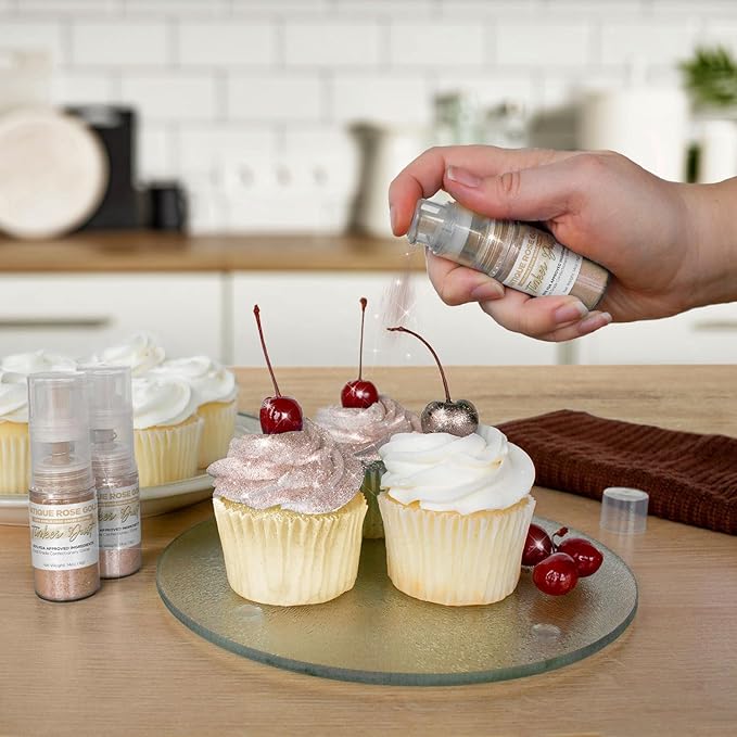 Bakell - Antique Rose Gold Tinker Dust (4g, 1x Mini Spray Pump) Edible Glitter for Food, Desserts, and Beverages!