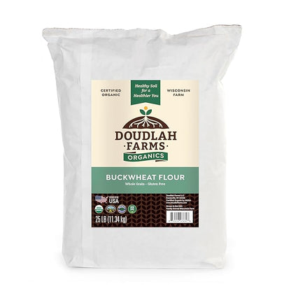 Organic Buckwheat Flour 25 lb Bulk - Non-GMO, USDA Organic, Gluten Free, Vegan - For Baking Bread, Pancakes, and More! Grown In USA, Farmed From Regenerative Soil by Doudlah Farms
