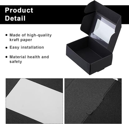 Zonon 30 Pcs Soap Boxes for Homemade Packaging, Mini Kraft Treat Boxes with Window for Bakery Candy Soap Making Gift Packaging (3.7 x 2.6 x 1.37 Inch,Black)