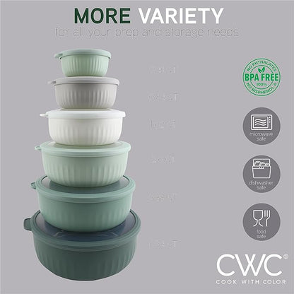COOK WITH COLOR Prep Bowls with Lids- Wide and Deep Nesting Plastic Small Mixing Bowl Set with Lids, 12 Piece Set - Wide Bowls, Sage