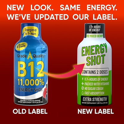 B12 Mixed Berry Extra Strength Energy Shot 48 pk – 260mg Natural Caffeine B12 B6 – Energy & Vitality Support – 2 Servings Sugar Free Zero Calorie Green Tea B-Vitamins Electrolytes Vegan – 1.93 fl oz