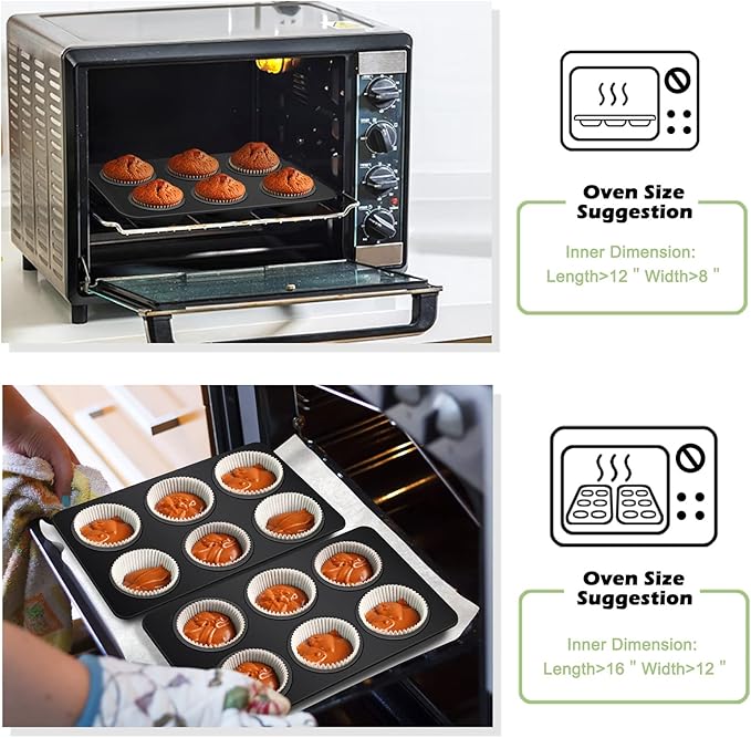 TeamFar Muffin Pan, 6 Cup Muffin Tin Cupcake Pan Tray with Nonstick Coating and Stainless Steel Core, for Home/Kitchen Baking, Healthy & Heatproof, Release Easily & Easy Clean, Set of 2
