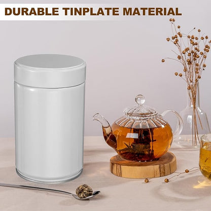 uxcell 2Pcs Round Tea Canisters, 5" x 3" Airtight Metal Tea Containers for Loose Tea, Coffee Beans, Spices - Durable, Compact, and Stylish Storage Tea Tin (White)