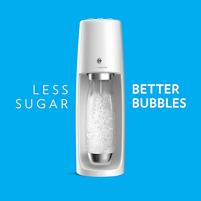 SodaStream One Touch Electric Sparkling Water Maker Bundle (White) with CO2, BPA free Bottles, and 0 Calorie Fruit Drops Flavors