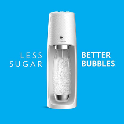 SodaStream One Touch Electric Sparkling Water Maker Bundle (White) with CO2, BPA free Bottles, and 0 Calorie Fruit Drops Flavors