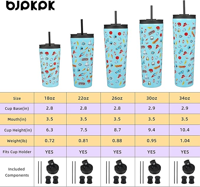 BJPKPK 22oz Insulated Tumbler With lid And Straw Stainless Steel Tumblers Travel Coffee Mug Reusable Thermal Cup,Playground