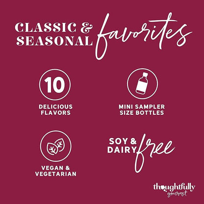 Thoughtfully Gourmet, Coffee Syrup Sampler Gift Set, Syrup Flavors Include Salted Caramel, Vanilla, Mocha, Hazelnut, Pumpkin Spice, & More, Set of 10