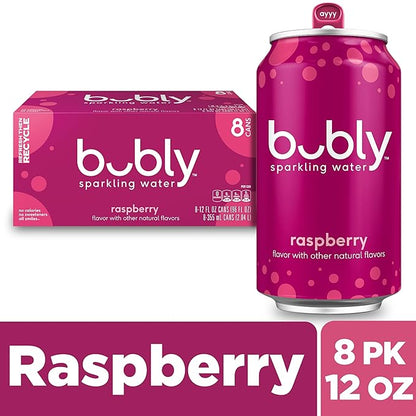 Bubly Sparkling Water, Raspberry, Zero Sugar & Zero Calories, Seltzer Water, 12 Fl Oz Cans (Pack of 8)