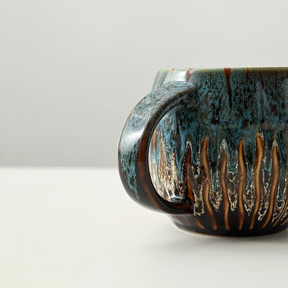 20oz Raku Glaze Coffee Mug - Unique Handcrafted Look Ceramic Cup, Large Tea Mug, Microwave & Dishwasher Safe (blue)
