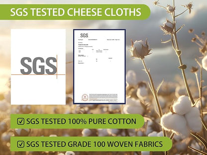 Olicity Cheese Cloths, 4PCS, Double-Layer, 20x20Inch, Reusable Grade 90 Cheese Cloth Bag for Straining, Hemmed Unbleached Cotton Precut Fine Mesh Muslin Cheesecloth for Brew, Jelly, Yogurt