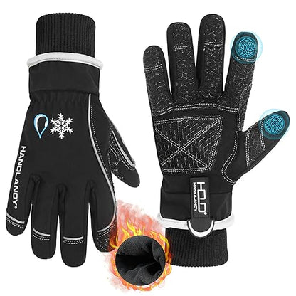 HANDLANDY Waterproof Insulated Work Gloves, 3M Thinsulate Thermal Winter Gloves for Men Women Touch Screen, Warm Ski Snowboard Cold Weather Gloves (Black, Medium)