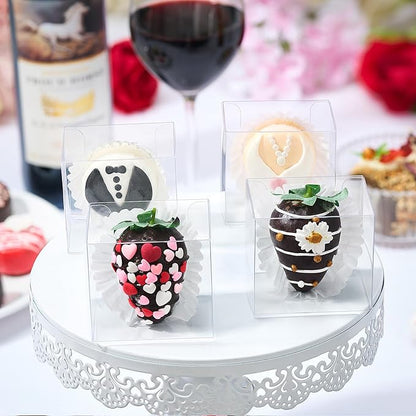 50 Pcs 2.5" X2.2" X2" Clear Single Chocolate Covered Strawberries Box Small Bakery Treat Boxes Macaron Boxes Mini Cinnamon Roll Boxes for 2 Gift Box for Wedding Birthday Christmas Party